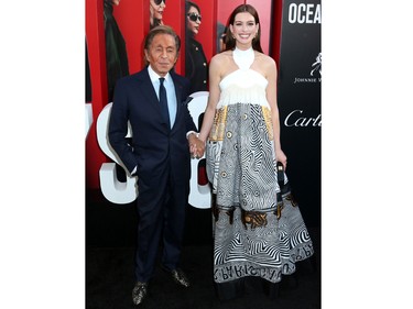 Valentino and Anne Hathaway attend the Ocean's 8 World Premiere at the Alice Tully Hall in New York, N.Y. on June 5, 2018. (Steven Bergman/AFF-USA.COM)