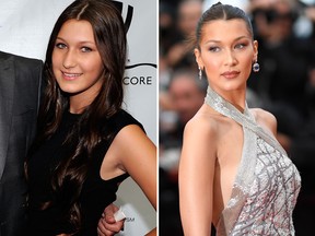Bella Hadid in 2010 and 2018. ( Ethan Miller/Getty Images and LOIC VENANCE/AFP/Getty Images)