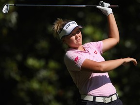 Brooke Henderson of Canada plays a tee shot on the eighth hole during the first round of the U.S. Women's Open at Shoal Creek on May 31, 2018