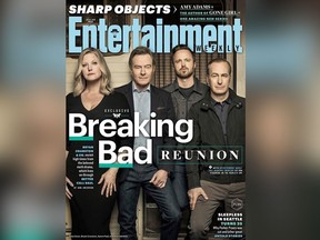 From left to right:  "Breaking Bad" stars Anna Gunn, Bryan Cranston, Aaron Paul and Bob Odenkirk on the cover of Entertainment Weekly magazine. (Entertainment Weekly photo)