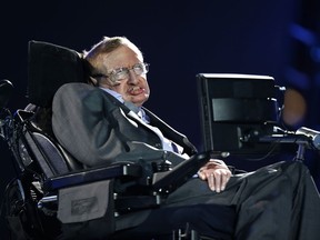 In this Aug. 29, 2012 file photo, British physicist, Professor Stephen Hawking during the Opening Ceremony for the 2012 Paralympics in London.