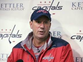 Washington Capitals assistant coach Todd Reirden speaks to reporters during the first day of training camp in Arlington, Va. on Sept. 23, 2016. (AP Photo/Manuel Balce Ceneta)