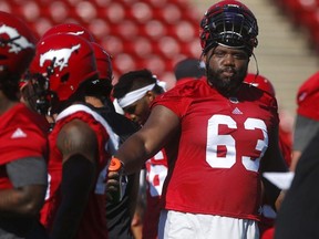 Derek Dennis during Calgary Stampeders training camp at McMahon Stadium in Calgary, on Wednesday May 23, 2018. Leah Hennel/Postmedia