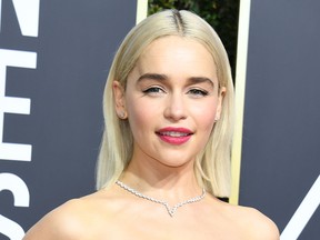 Emilia Clarke arrives for the 75th Golden Globe Awards on Jan. 7, 2018, in Beverly Hills, Calif.