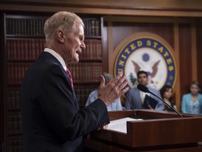 Sen. Bill Nelson, D-Fla., discusses his visit to inspect a shelter in Homestead, Fla., this weekend that houses children forcibly taken from their parents at the U.S.-Mexico border, during a news conference at the Capitol in Washington, Monday, June 25, 2018.