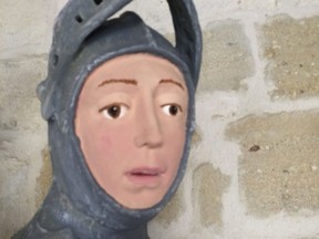 In this handout photo provided by ArtUs on Wednesday, June 27, 2018, a view of the 16th-century wooden figure of St. George, at St. Michael's Church in Estella, northern Spain, after its restoration. (ArtUs via AP)