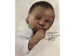 This artist rendering made available by the Palm Beach County Sheriff's Office shows the likeness of a baby girl that was found floating off the Florida coast, Friday, June 1, 2018. The body was found off the Boynton Beach Inlet. Authorities are looking for the parents and determine the cause of death. (Palm Beach County Sheriff's Office via AP)