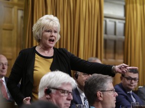 Conservative MP Cheryl Gallant speaks during question period in the House of Commons on Parliament Hill in Ottawa on Thursday, June 14, 2018. THE CANADIAN PRESS/David Kawai