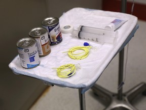 Feeding tubes sit on display in the detainee clinic of the "Gitmo" maximum security detention centre on October 22, 2016 at the U.S. Naval Station at Guantanamo Bay, Cuba. (John Moore/Getty Images)
