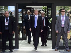 U.S. President Donald Trump leaves the G7 Leaders Summit in La Malbaie, Que., on Saturday, June 9, 2018.