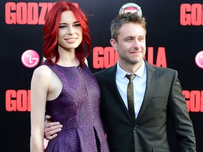 Chloe Dykstra (L) and Chris Hardwick attend the premiere of Warner Bros. Pictures and Legendary Pictures' 'Godzilla' at Dolby Theatre on May 8, 2014 in Hollywood, California. (Photo by Frazer Harrison/Getty Images)