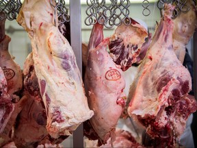 A picture taken on February 20, 2017 in Paris shows meat during the best apprentice butcher contest. (Martin Bureau/Getty Images)