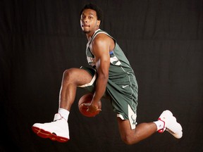 Sterling Brown of the Milwaukee Bucks poses for a portrait during the 2017 NBA Rookie Photo Shoot at MSG Training Center on August 11, 2017 in Greenburgh, New York. (Elsa/Getty Images)
