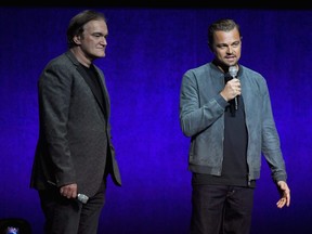 Director Quentin Tarantino, left, and  Leonardo DiCaprio speak onstage during the CinemaCon 2018 Gala Opening Night Event: Sony Pictures Highlights its 2018 Summer and Beyond Films at The Colosseum at Caesars Palace during CinemaCon, the official convention of the National Association of Theatre Owners, on April 23, 2018 in Las Vegas, Nevada.  (Ethan Miller/Getty Images for CinemaCon)
