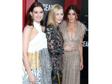 Anne Hathaway, Cate Blanchett and Sandra Bullock attend the Ocean's 8 World Premiere at the Alice Tully Hall in New York, N.Y. on June 5, 2018. (Steven Bergman/AFF-USA.COM)
