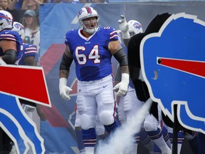 Buffalo Bills offensive guard Richie Incognito reacts as he takes the field before a game against the New York Jets in Orchard Park, N.Y. on Sept. 10, 2017. (AP Photo/Jeffrey T. Barnes)