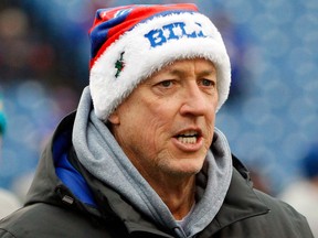 In this Dec. 24, 2016, file photo, Buffalo Bills Hall of Fame quarterback Jim Kelly is seen before before an NFL football game in Orchard Park, N.Y.
