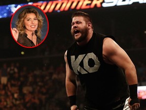 WWE star Kevin Owens (right) is a big fan of Shania Twain. On Twitter, Owens requested Twain perform his favourite song, When, during her Montreal concert tour stop on June 26. (Getty Images)