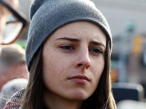 Lindsay Shepherd speaks during a rally in support of freedom of expression at Wilfrid Laurier University in Waterloo on Friday November 24, 2017. (Dave Abel/Toronto Sun)