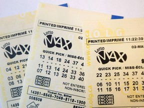 A lotto Max ticket is shown in Toronto on Monday Feb. 26, 2018.