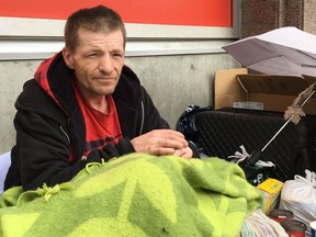 John Bingham is shown outside the Tim Horton's at 865 W. Broadway in Vancouver, Tuesday, June 5, 2018. Bingham says he was friends with Ted, a homeless man who spent his dying hours inside the restaurant.