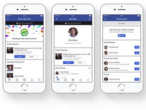 This photo provided by Facebook demonstrates parental controls on Facebook's new Messenger app for kids. (Courtesy of Facebook via AP)