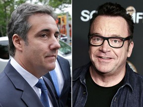 Michael Cohen, left, and Tom Arnold are pictured in file photos. (The Associated Press files)