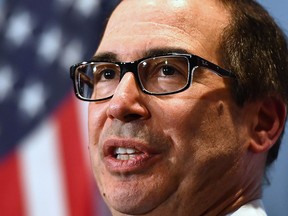 United States Treasury Secretary Steven Mnuchin speaks at a press conference during a meeting for the G7 Finance and Central Bank Governors in Whistler, B.C., on Saturday, June 2, 2018.