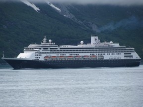 In this undated file photo, Holland America's Zaandam is pictured in  in Glacier Bay, Alaska. (Barek/Wikipedia)