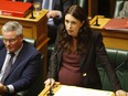 New Zealand Prime Minister Jacinda Ardern, right, addresses Parliament in Wellington, New Zealand on May 22, 2018. (AP Photo/Nick Perry)