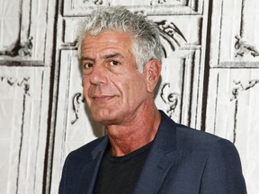 Anthony Bourdain participates in the BUILD Speaker Series to discuss the online film series "Raw Craft" at AOL Studios in New York on Nov. 2, 2016. (Andy Kropa/Invision/AP)