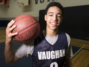 Andrew Nembhard plays basketball for Vaughan Secondary School in Vaughan, Ont. on Friday March 6, 2015. (Craig Robertson/Toronto Sun)