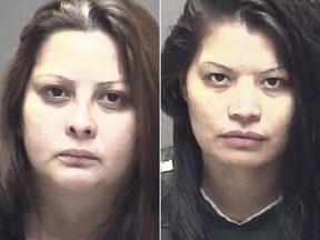 Rebecca Rivera, left, and Dania Amezquita-Gomez were arrested and charged with fabricating or tampering with physical evidence in the death of four-year-old Jayden Alexander Lopez.