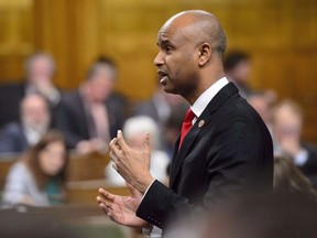 Minister of Immigration, Refugees and Citizenship Ahmed Hussen stands during question period in the House of Commons on Parliament Hill in Ottawa on Thursday, May 24, 2018.