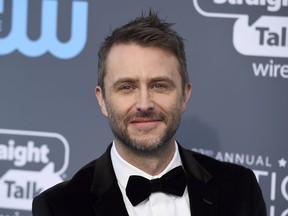 In this Jan. 11, 2018 file photo, Chris Hardwick arrives at the 23rd annual Critics' Choice Awards in Santa Monica, Calif. On Saturday, June 16, 2018, AMC Networks says Hardwick's talk show is on hold and he has withdrawn as moderator of AMC and BBC America's Comic-Con panels.