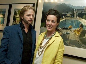 Comedian David Spade and his sister-in-law Kate Spade attend a gallery exhibition of photographer Slim Aarons' work curated by Kate Spade at Fred Segal Cafe on Feb. 16, 2006 in Los Angeles.
