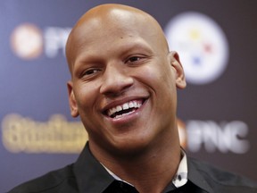 Pittsburgh Steelers linebacker Ryan Shazier takes questions during a news conference at the team's headquarters, Wednesday, June 6, 2018, in Pittsburgh. (AP Photo/Keith Srakocic)