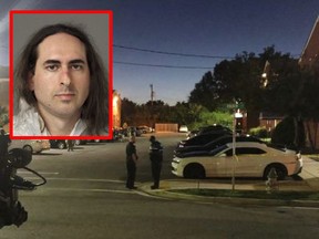 Police block off the area around the home of a suspect who opened fire on a newspaper office in Maryland's capital earlier, in Laurel, Md., Thursday, June 28, 2018. A man armed with smoke grenades and a shotgun attacked journalists at a newspaper in Maryland's capital Thursday, killing several people before police quickly stormed the building and arrested him, police and witnesses said. A law enforcement official said the suspect has been identified as Jarrod W. Ramos (pictured) (Michael Kunzelman AP and Anne Arundel Police via AP)