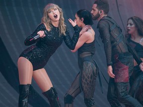 Singer Taylor Swift performs on stage in concert at Wembley Stadium in London, Friday, June 22, 2018.