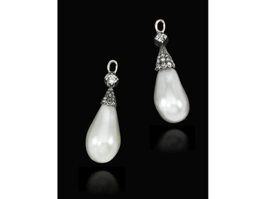 This undated handout photo released by Sotheby's Geneva shows a pair of natural pearl drop earrings that once belonged to Marie Antoinette, expected to sell for US$30,000-50,000.