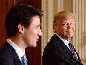 Prime Minister Justin Trudeau and U.S. President Donald Trump take part in a joint press conference at the White House in Washington, D.C., on Feb. 13, 2017.