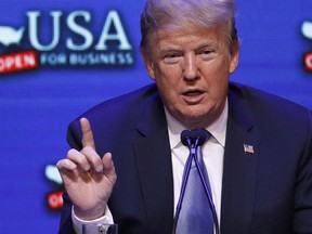 President Donald Trump speaks at a roundtable discussion on tax reform Saturday, June 23, 2018, in Las Vegas. (AP Photo/John Locher)