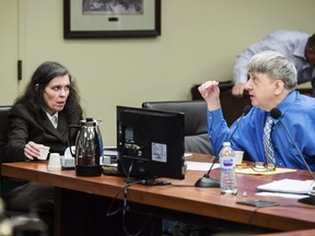 Louise Turpin, left, and her husband, David Turpin, right, appear for a preliminary hearing in Superior Court, Wednesday, June 20, 2018, in Riverside, Calif.