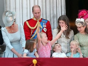 Trooping The Colour ceremony marking the Queen's 92nd Birthday  Featuring: Prince William, Catherine, Duchess of Cambridge, Savannah Phillips Prince George, Princess Charlotte. WENN.com