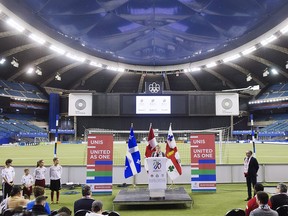 Heritage Minister Melanie Joly speak to the media during a press conference at Olympic Stadium, Friday, March 16, 2018 in Montreal. (THE CANADIAN PRESS/Ryan Remiorz)