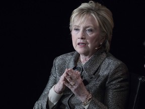 Former Secretary of State Hillary Clinton speaks in New York on April 6, 2017. (AP Photo/Mary Altaffer)