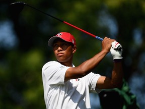 Chris Crisologo of Canada tees off during the final round at the RBC Canadian Open at Glen Abbey Golf Club on July 29, 2018 in Oakville, Canada. (Photo by Minas Panagiotakis/Getty Images)