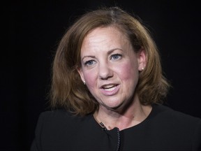 Wendy Jaffe, the former executive vice president of legal affairs for Lionsgate, talks during an interview, Tuesday, July 24, 2018, in New York. Jaffe, a former lawyer at the movie studio behind "The Hunger Games," says a powerful boss she once viewed as a father figure demanded she be his slave and subjected her to nonconsensual sexual contact. (AP Photo/Mark Lennihan)