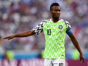 John Obi Mikel of Nigeria looks on during the 2018 FIFA World Cup Russia group D match between Nigeria and Iceland at Volgograd Arena on June 22, 2018 in Volgograd, Russia. (Shaun Botterill/Getty Images)