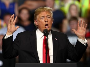 U.S. president Donald Trump speaks during a campaign rally at Four Seasons Arena on July 5, 2018 in Great Falls, Montana. President Trump held a campaign style 'Make America Great Again' rally in Great Falls, Montana with thousands in attendance.